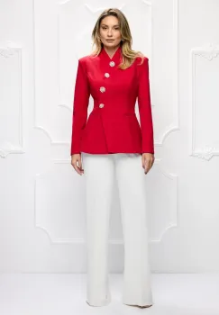Sacou rosu cu nasturi tip bijuterie imagine