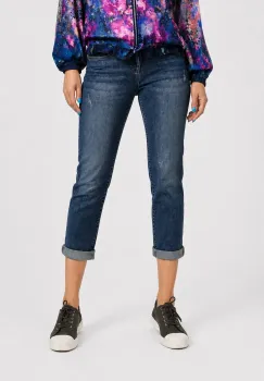Blugi dama slim fit cu aspect prespalat si efect vintage - albastru imagine