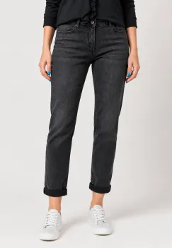 Blugi dama slim fit cu talie medie si aspect prespalat - negru imagine