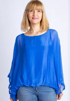Bluza albastru electric din matase naturala cu maneca fluture imagine