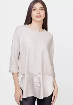 Bluza angora tip camasa, cu satin la baza, bej imagine
