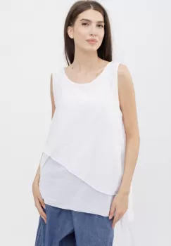 Bluza asimetrica in colturi din matase naturala si bumbac fara maneci, alba imagine