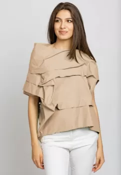 Bluza bej asimetrica, extravaganta, din bumbac satinat imagine