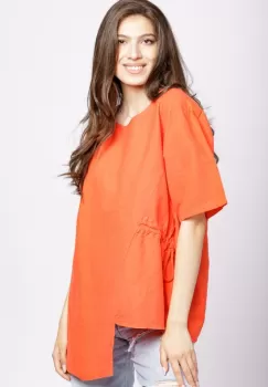 Bluza corai din in, asimetrica, cu siret lateral imagine