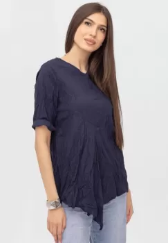 Bluza creponata in colturi, din bumbac bleumarin imagine