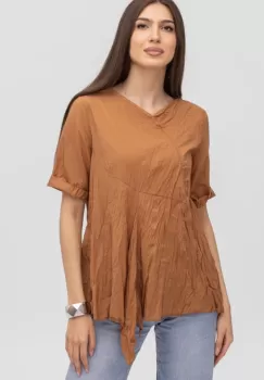 Bluza creponata in colturi, din bumbac camel imagine