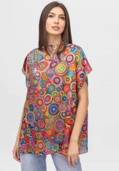Bluza de vara tip poncho din matase cu reproducere dupa pictura lui Kandinski, cercuri mici imagine