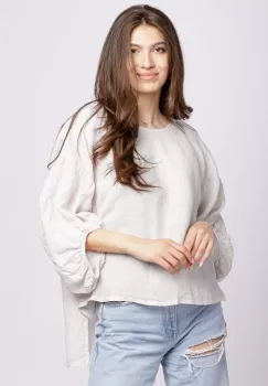 Bluza din in alba, masura mare, cu maneci ample bufante imagine