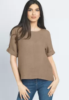 Bluza din in camel cu nasturi pe spate imagine