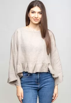 Bluza din in cu volanas, oversize, bej imagine