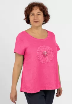 Bluza din in fucsia, cu floare si paiete pe piept imagine