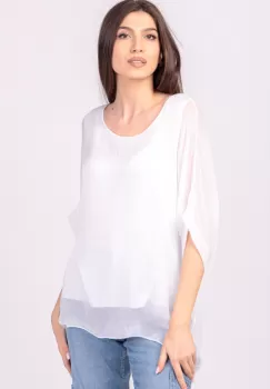 Bluza din matase naturala alba, cu funda pe spate imagine