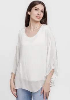 Bluza din matase naturala cu maneca clopot, alba imagine