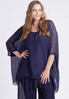 Bluza din matase naturala in colturi, bleumarin imagine