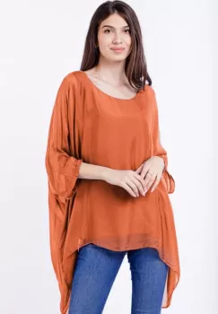 Bluza din matase naturala in colturi, caramizie imagine