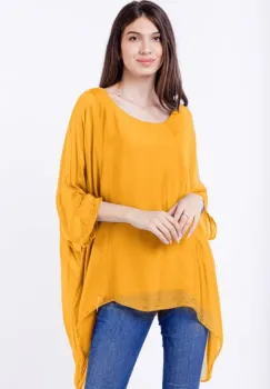 Bluza din matase naturala in colturi, galben turmeric imagine
