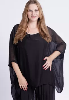Bluza din matase naturala in colturi, neagra imagine