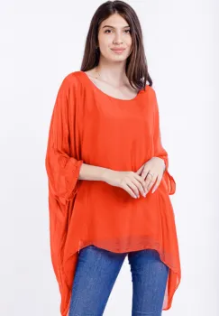 Bluza din matase naturala in colturi, portocalie imagine