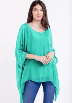 Bluza din matase naturala in colturi, turcoaz aqua imagine