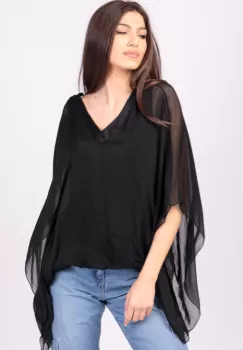 Bluza din matase naturala neagra, cu decolteu in V in fata si pe spate imagine