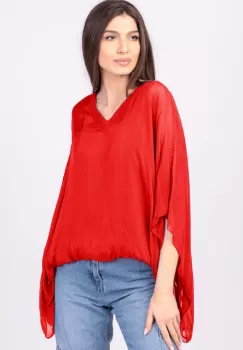 Bluza din matase naturala rosie, cu decolteu in V in fata si pe spate imagine