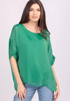 Bluza din matase naturala verde, cu funda pe spate imagine