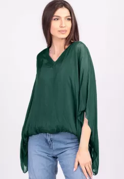 Bluza din matase naturala verde inchis, cu decolteu in V in fata si pe spate imagine