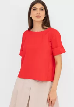 Bluza din poplin satinat de bumbac cu nasturi pe spate, rosie imagine