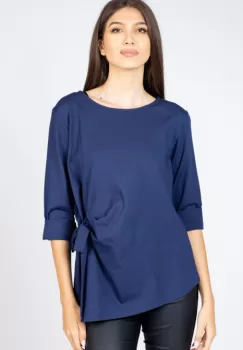 Bluza din vascoza, cu nod pe fata si colturi, bleumarin imagine