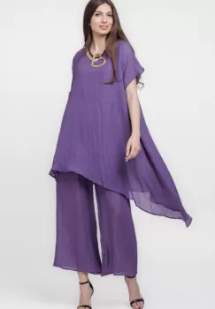 Bluza eleganta asimetrica, cu un colt, usor creponata, mov imagine