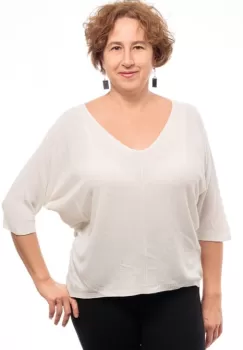 Bluza fin tricotata cu maneca fluture 3 4, alb imagine