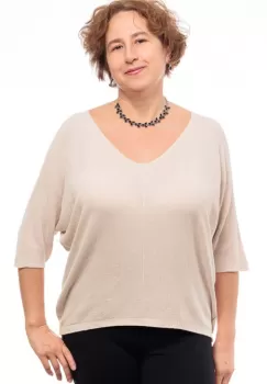 Bluza fin tricotata cu maneca fluture 3 4, bej imagine