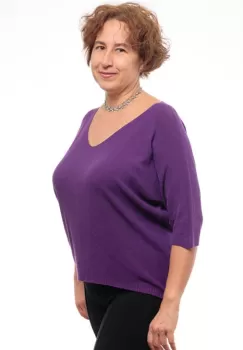 Bluza fin tricotata cu maneca fluture 3 4, mov imagine