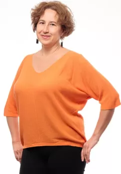 Bluza fin tricotata cu maneca fluture 3 4, portocaliu imagine