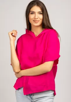 Bluza fucsia asimetrica din in, cu gluga imagine