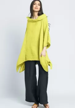 Bluza lunga in colturi, din in, cu gluga, galben imagine