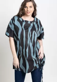 Bluza lunga pentru colanti, din bumbac, turcoaz-negru imagine