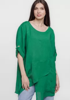 Bluza lunga tunica, in colturi, din in, verde imagine