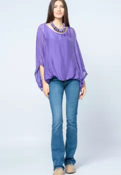 Bluza mov din matase naturala cu maneca fluture imagine