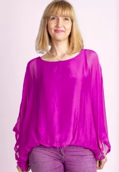 Bluza mov zmeura din matase naturala cu maneca fluture imagine