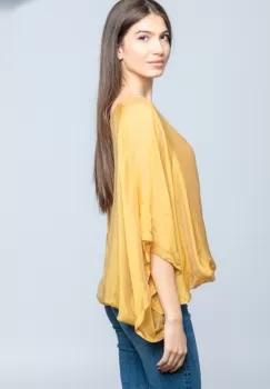 Bluza mustar din matase naturala cu maneca fluture imagine