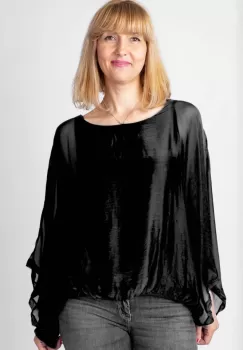 Bluza neagra din matase naturala cu maneca fluture imagine