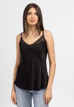 Bluza neagra tip maiou din satin, tivita cu dantela pe decolteu imagine