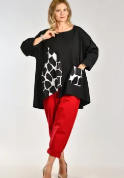 Bluza oversize asimetrica din punto milano vascoza, cu insertii alb-negru si buzunar imagine