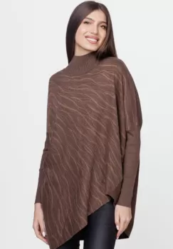 Bluza oversize lalea, asimetrica, din tricotaj maro imagine