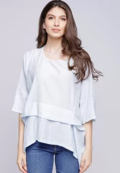 Bluza oversize, mai scurta si cu fald pe fata din rayon, bleu imagine