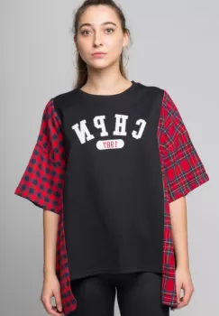 Bluza oversize neagra cu ecosez rosu imagine
