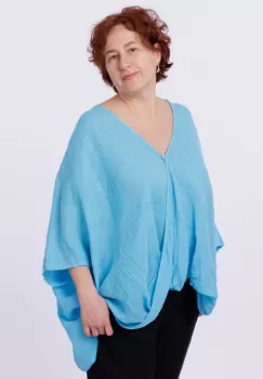 Bluza oversize petrecuta, din in, albastru azzuro imagine