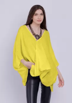 Bluza oversize petrecuta, din in, galben imagine
