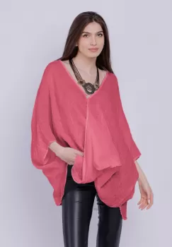 Bluza oversize petrecuta, din in, roz inchis imagine